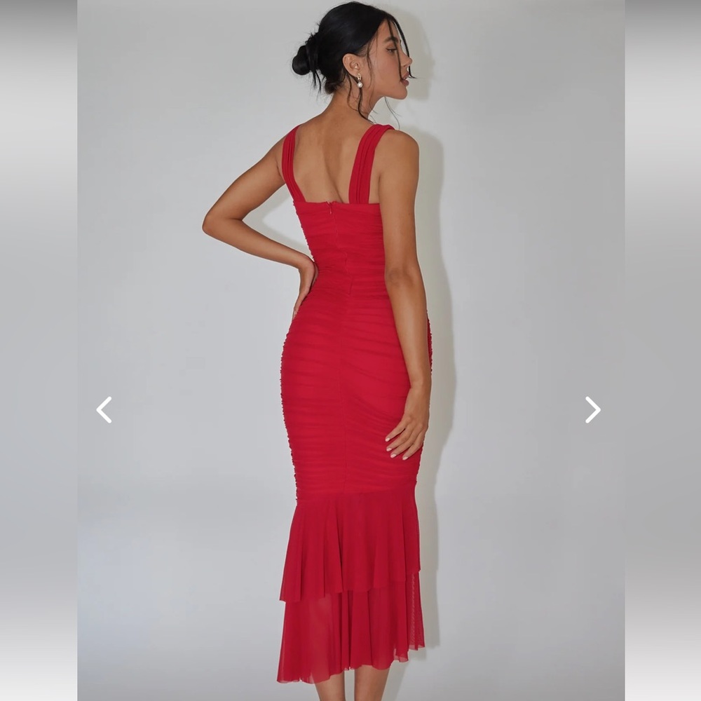 Nadia Ruched Fishtail Maxi Dress Red - Selfie Leslie